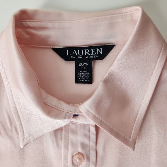 Ralph Lauren Satin Pink Charmeuse Shirt Button Down Blouse top XS black label - Picture 4 of 13